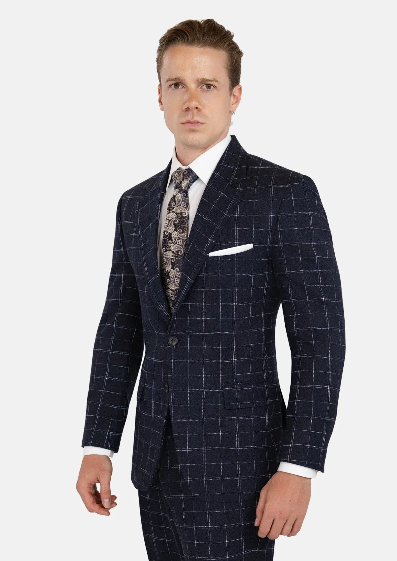 Thompson Navy Flannel Windowpane Suit sold by Sartoro product image thumbnail 4