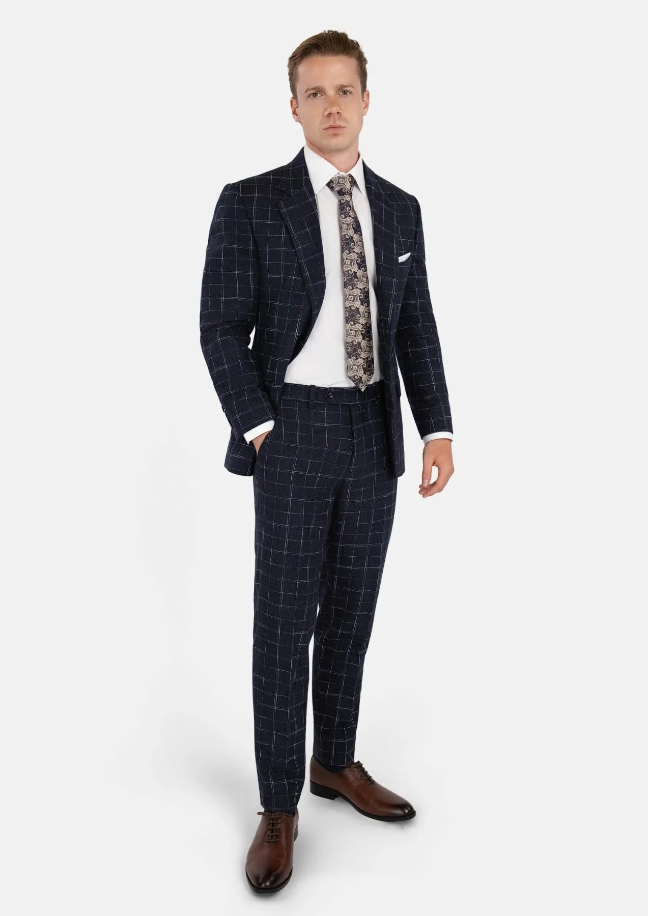Thompson Navy Flannel Windowpane Suit sold by Sartoro product image thumbnail 3