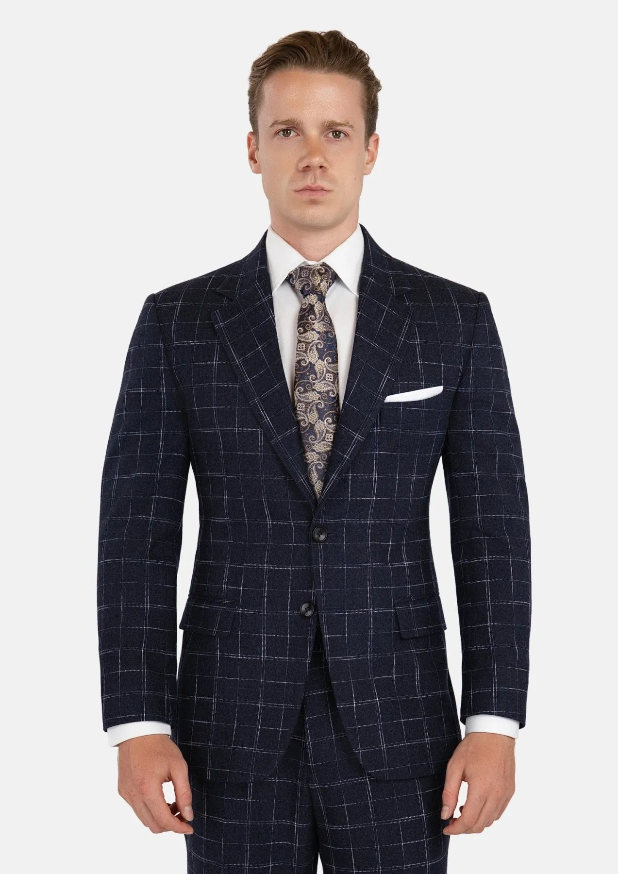 Thompson Navy Flannel Windowpane Suit sold by Sartoro