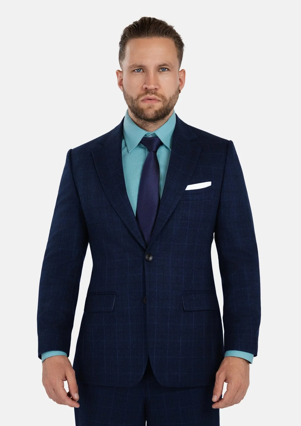 Astor Deep Blue Flannel Windowpane Suit sold by Sartoro