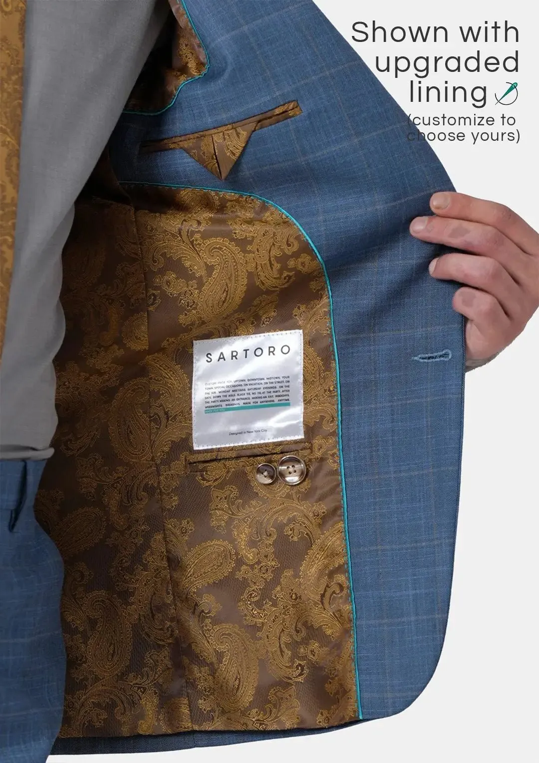 Thompson Sky Blue Windowpane Suit sold by Sartoro product image thumbnail 5