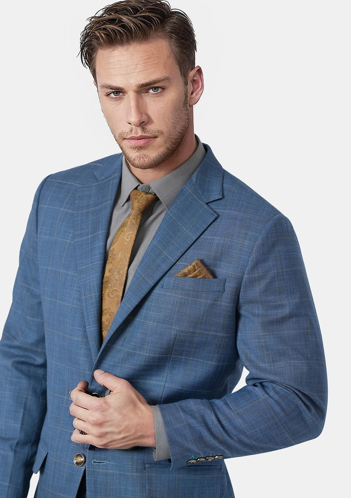 Thompson Sky Blue Windowpane Suit sold by Sartoro product image thumbnail 4