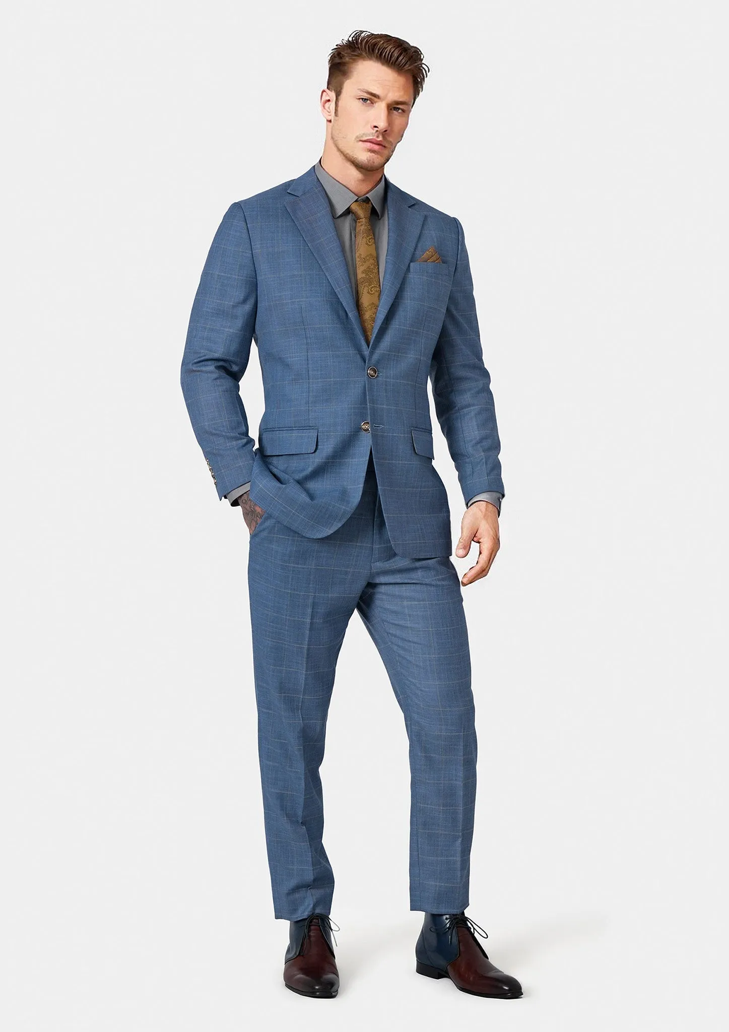 Thompson Sky Blue Windowpane Suit sold by Sartoro product image thumbnail 3