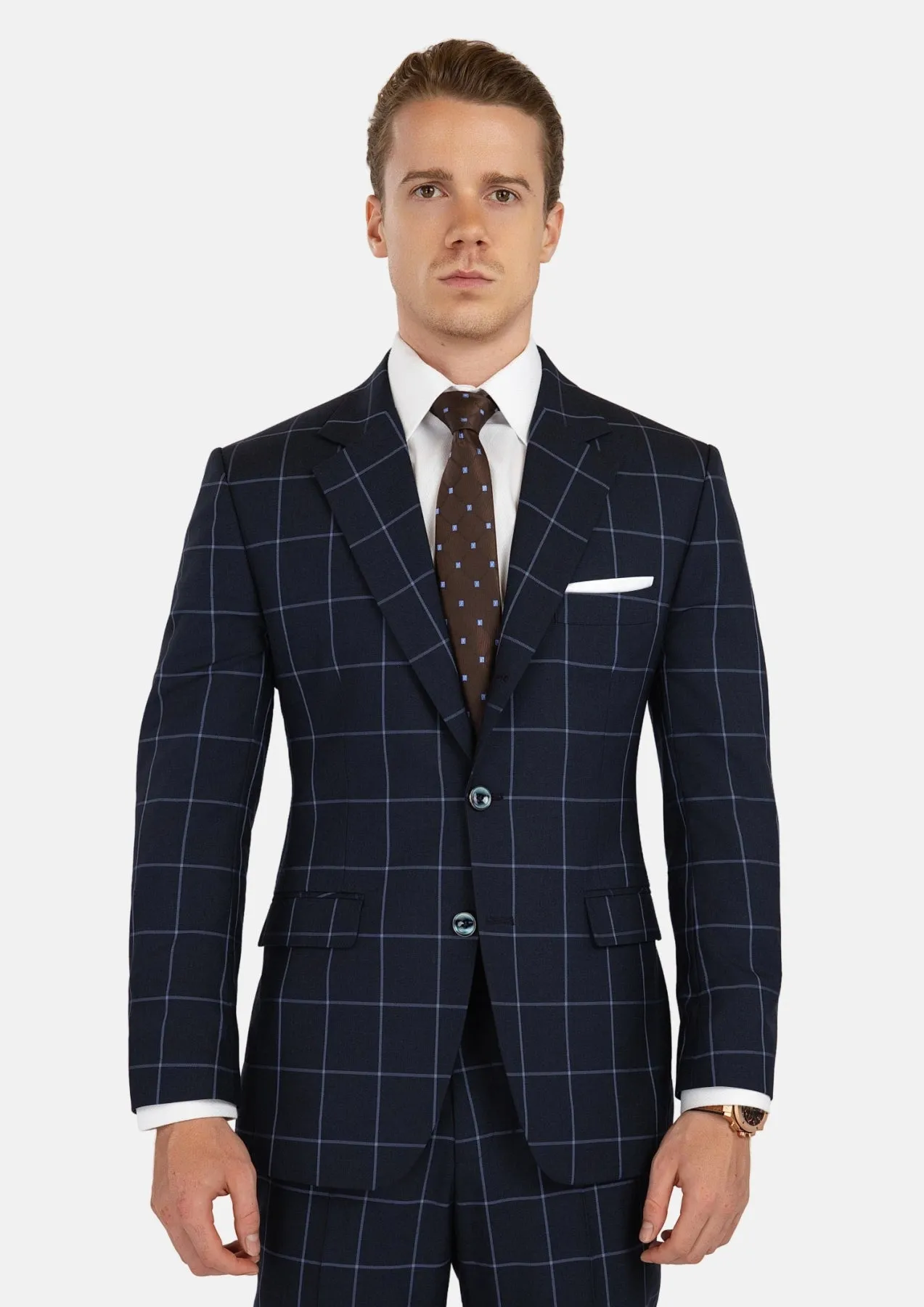 Deep Navy Windowpane Suit sold by Sartoro