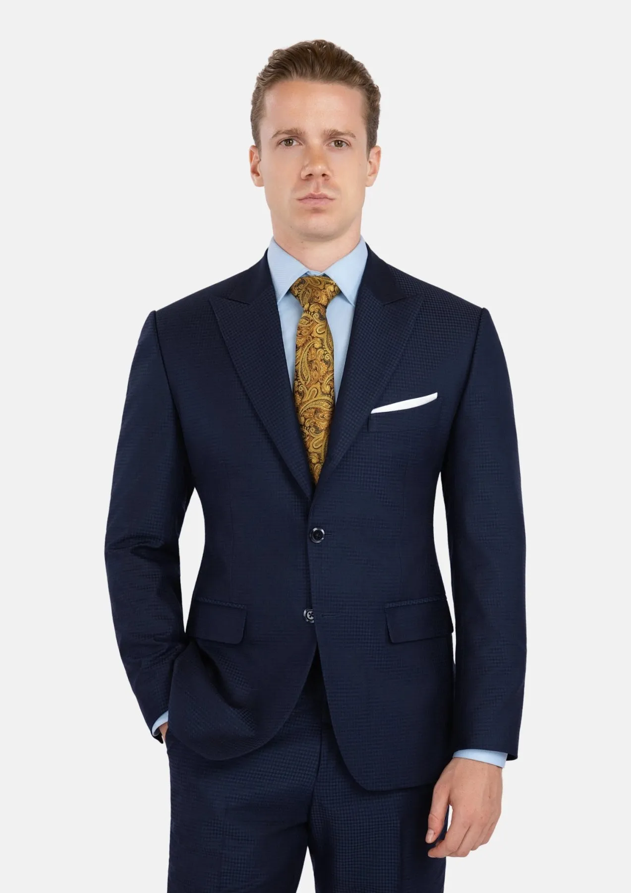 Broadway Navy Microcheck Suit sold by Sartoro product image thumbnail 3