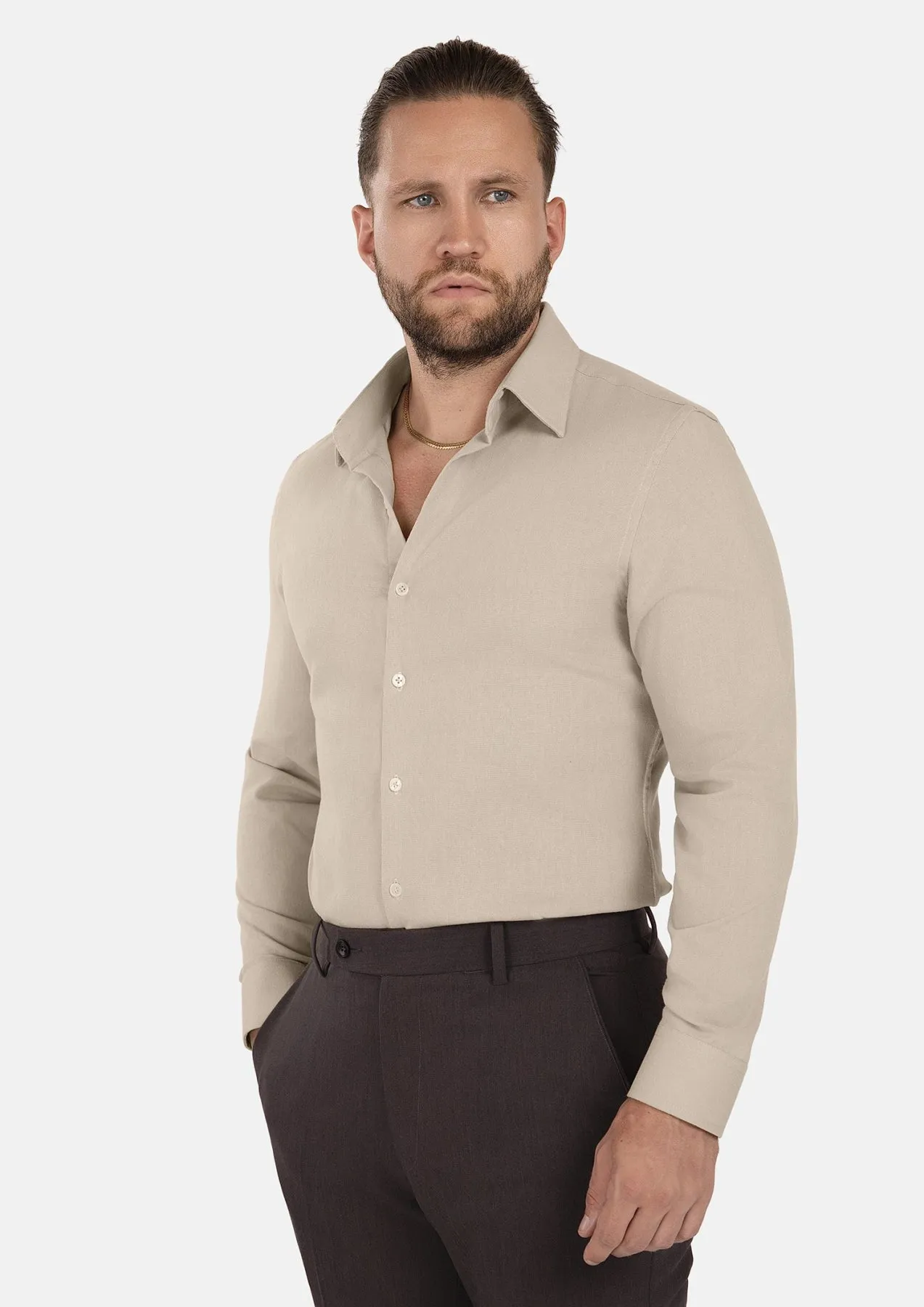 Simply Taupe Linen Shirt sold by Sartoro product image thumbnail 3