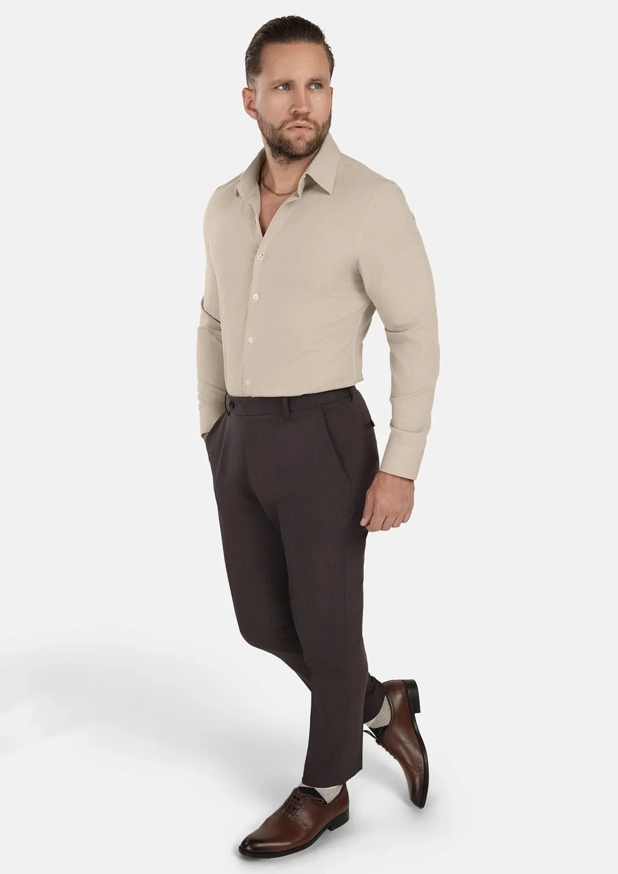 Simply Taupe Linen Shirt sold by Sartoro product image thumbnail 5