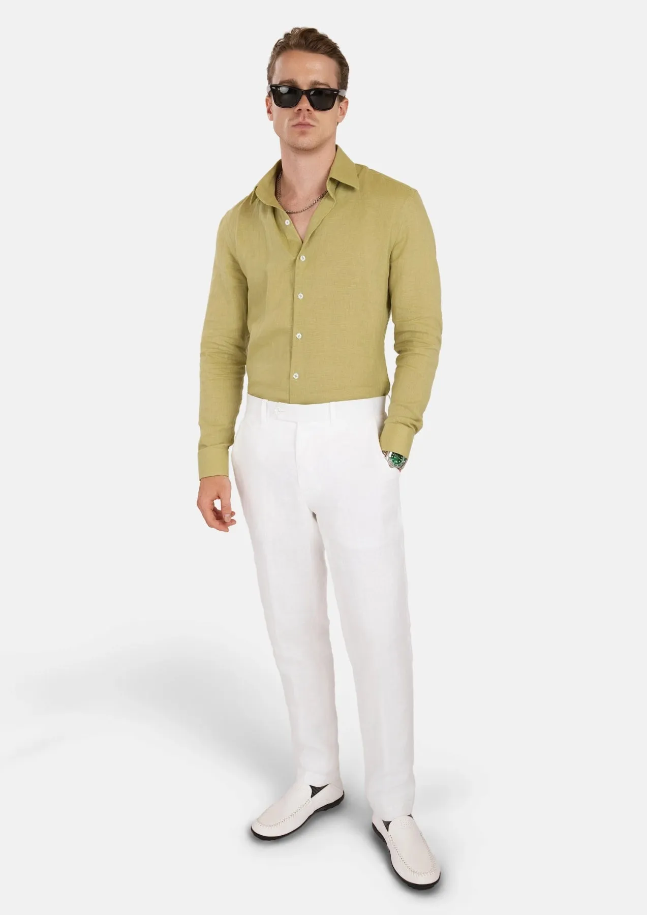 Ligyht Olive Linen Shirt sold by Sartoro product image thumbnail 5