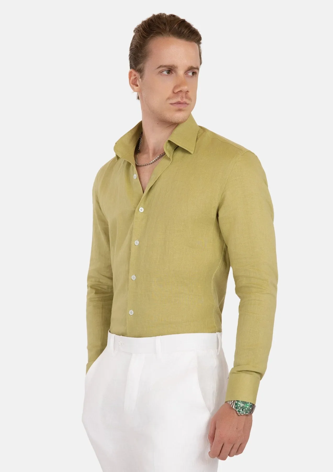 Ligyht Olive Linen Shirt sold by Sartoro product image thumbnail 3