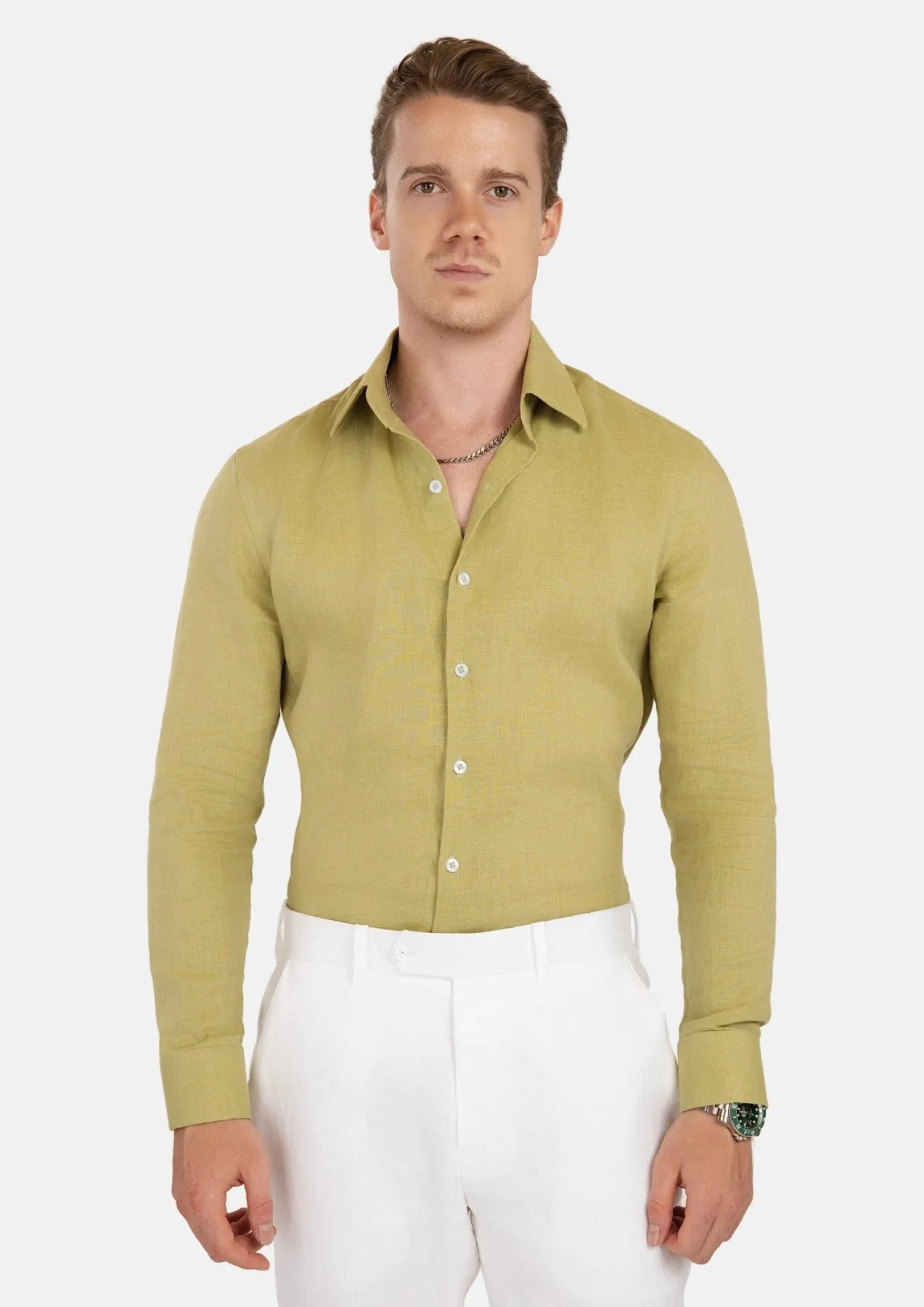 Ligyht Olive Linen Shirt sold by Sartoro product image thumbnail 2