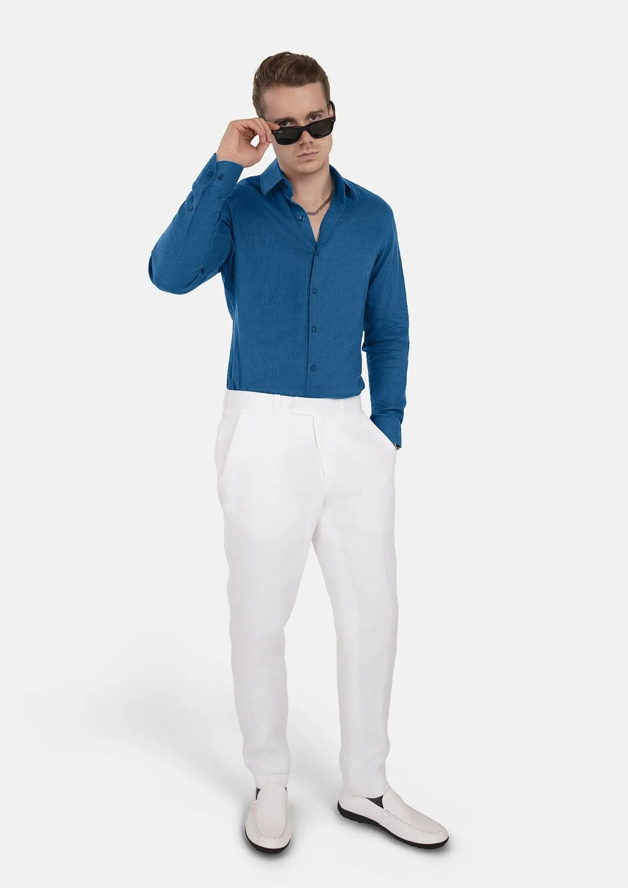 Marine Blue Linen Shirt sold by Sartoro product image thumbnail 5