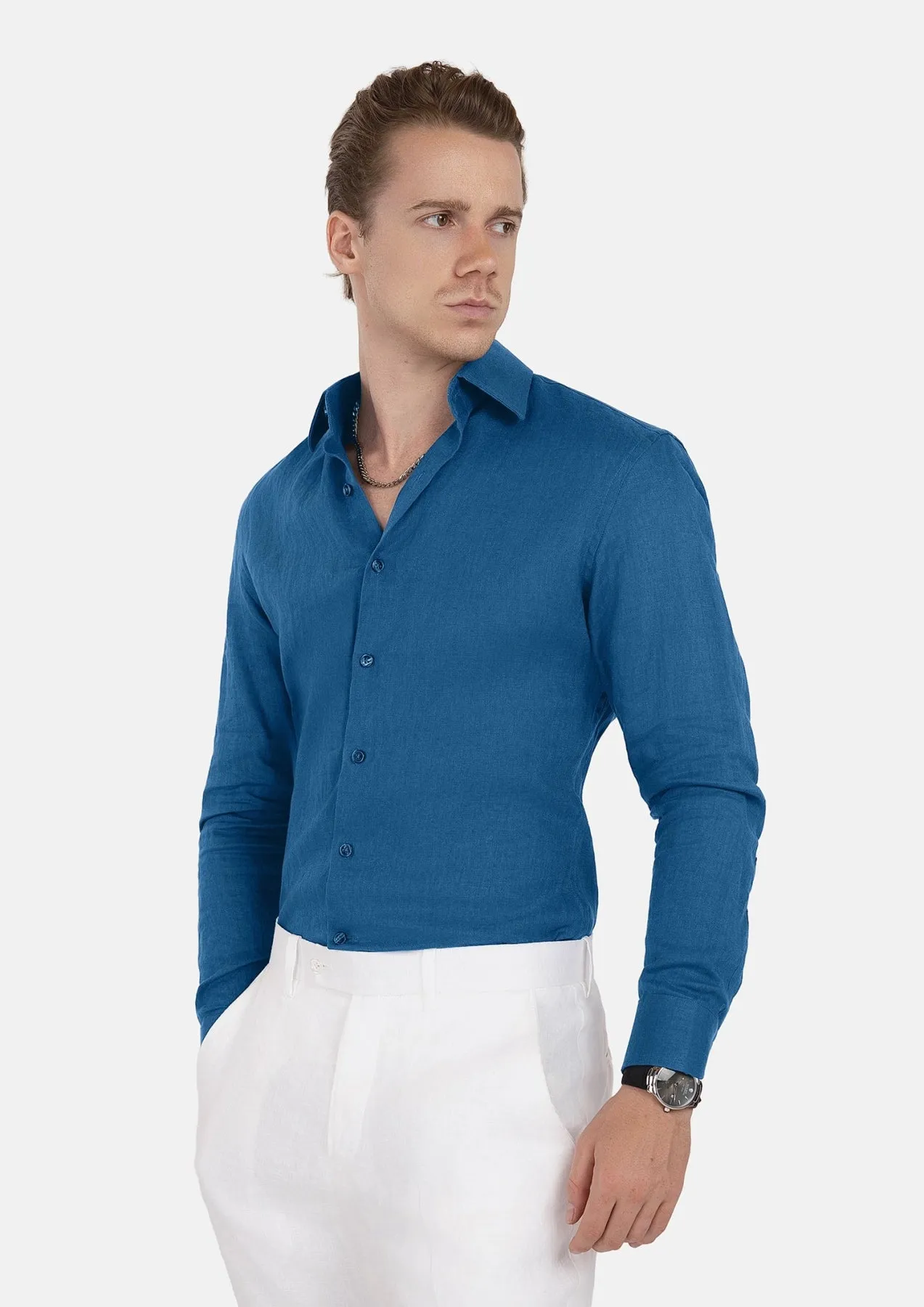 Marine Blue Linen Shirt sold by Sartoro product image thumbnail 3