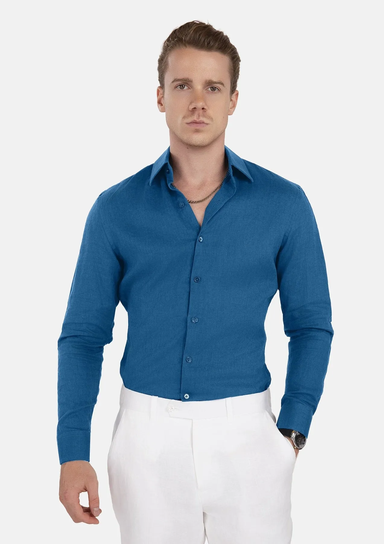 Marine Blue Linen Shirt sold by Sartoro product image thumbnail 2