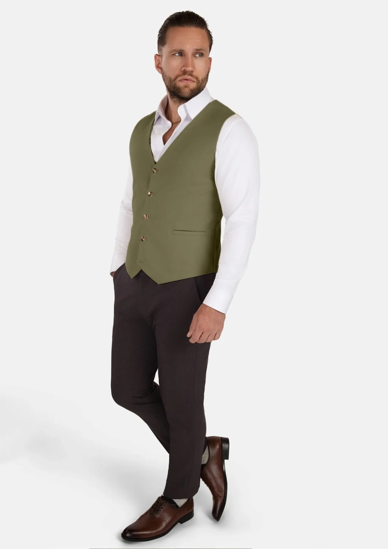 Olive Cotton Vest sold by Sartoro product image thumbnail 4