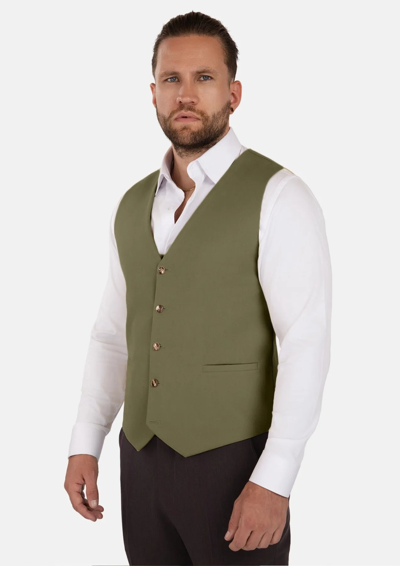 Olive Cotton Vest sold by Sartoro product image thumbnail 3