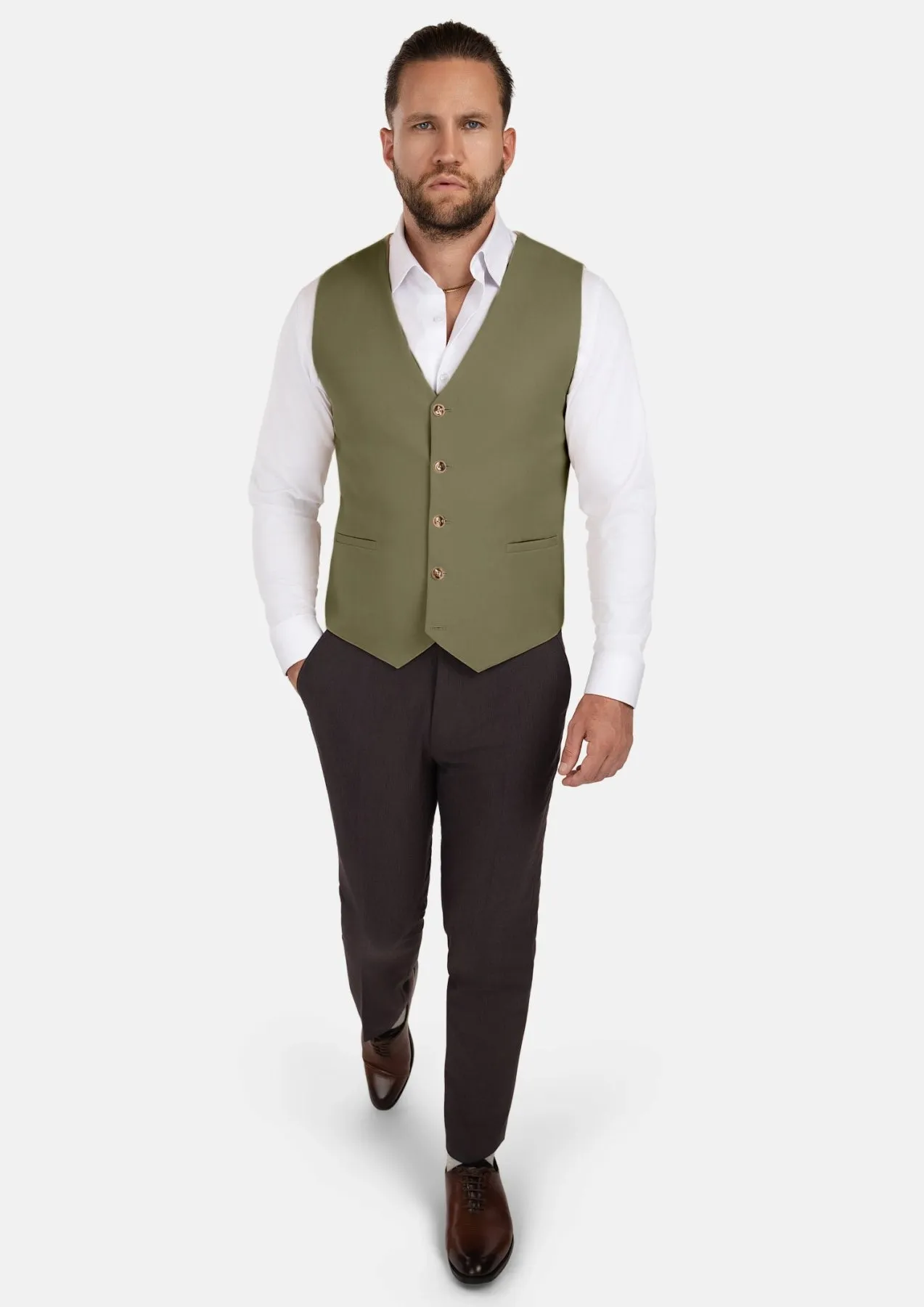 Olive Cotton Vest sold by Sartoro product image thumbnail 5