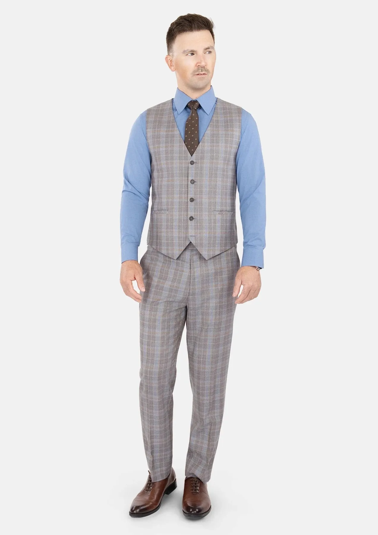 Ash Brown Check Vest sold by Sartoro product image thumbnail 4