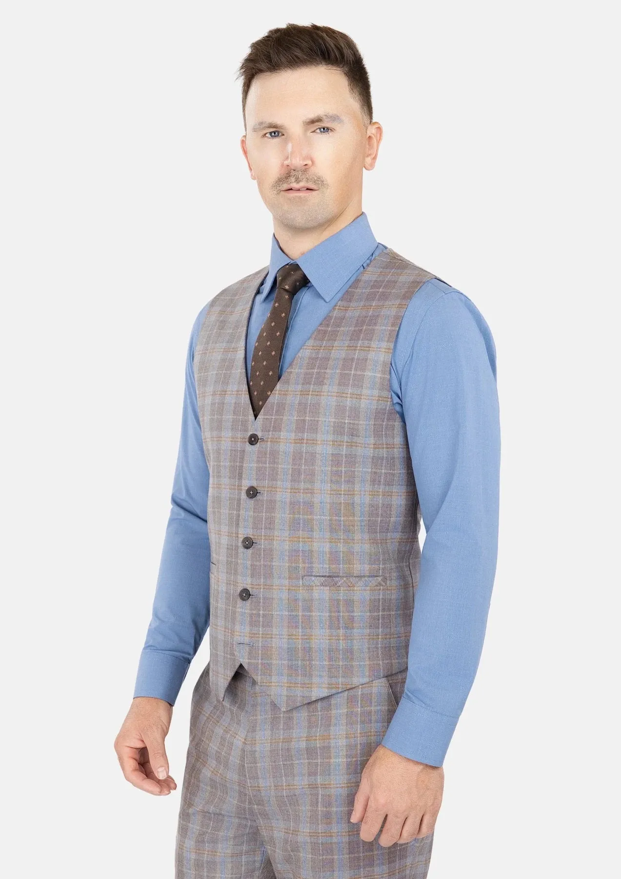 Ash Brown Check Vest sold by Sartoro product image thumbnail 3