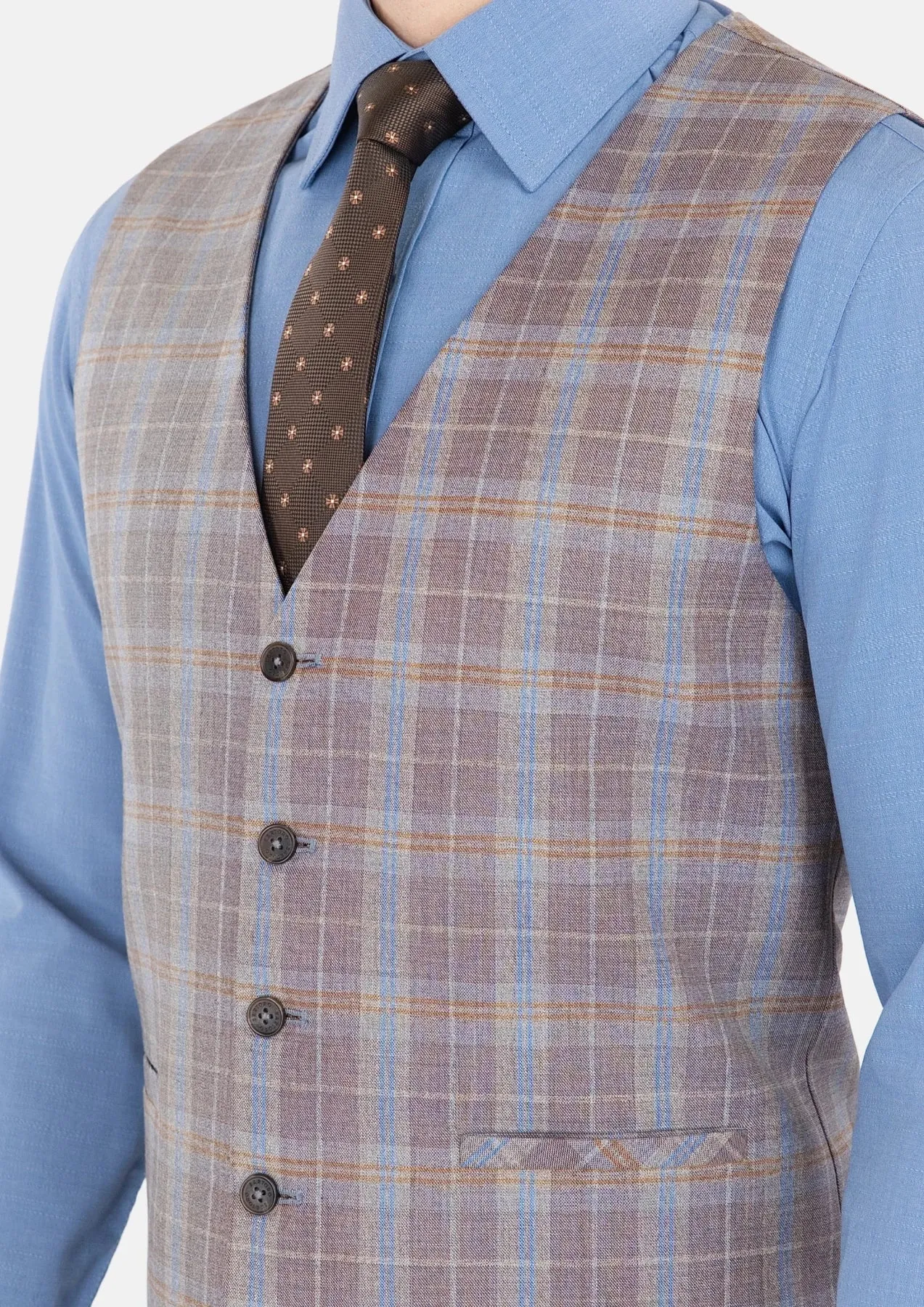 Ash Brown Check Vest sold by Sartoro product image thumbnail 2