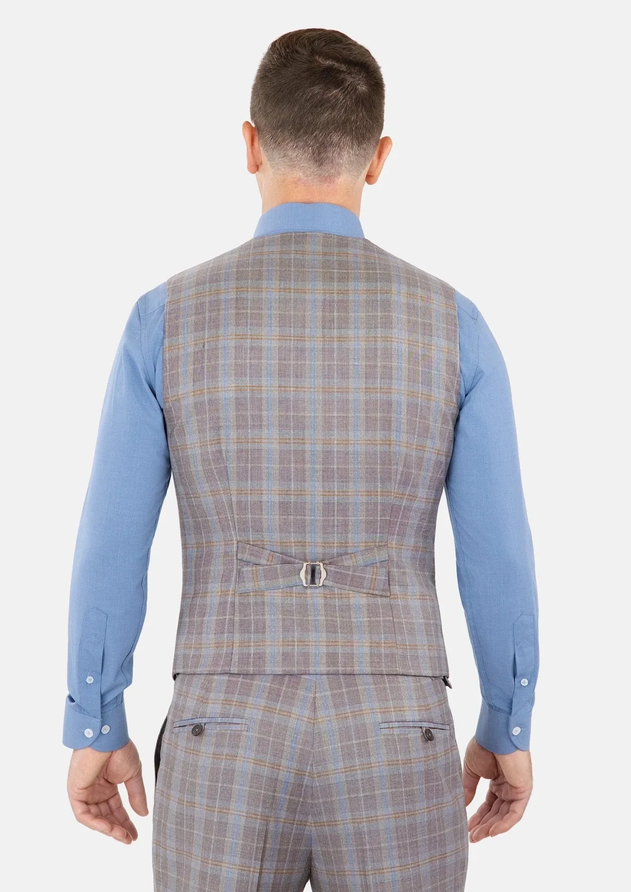Ash Brown Check Vest sold by Sartoro product image thumbnail 5
