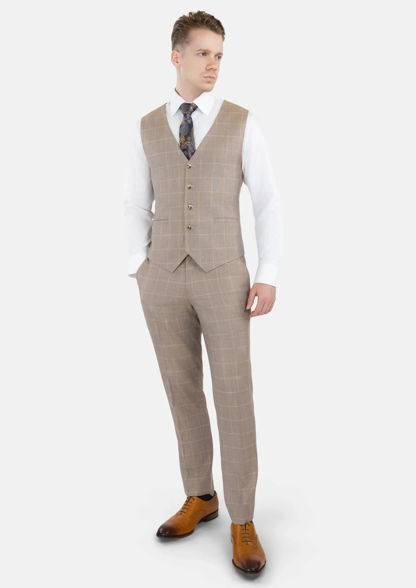 Beige Windowpane Bamboo Vest sold by Sartoro product image thumbnail 4