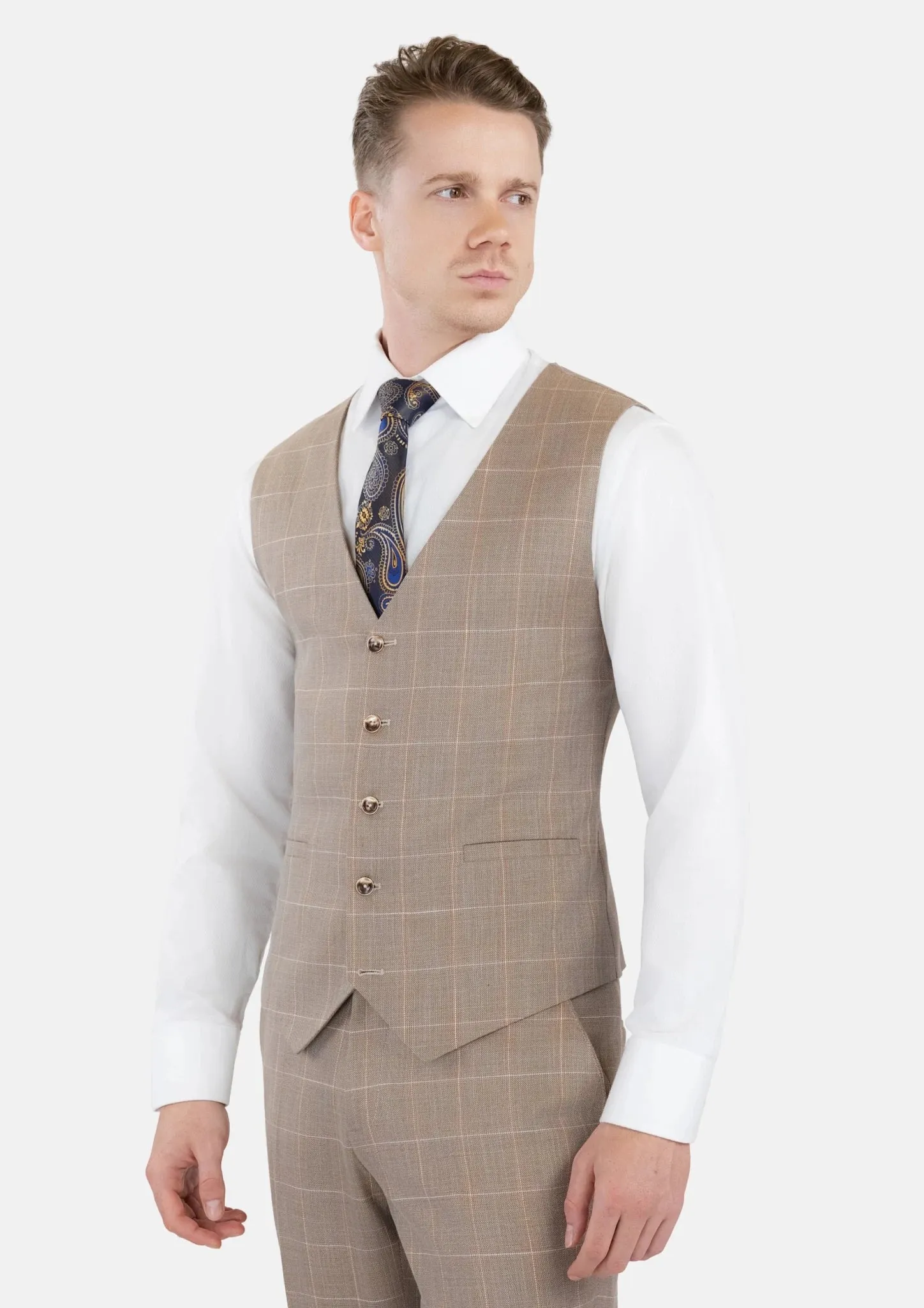 Beige Windowpane Bamboo Vest sold by Sartoro product image thumbnail 3