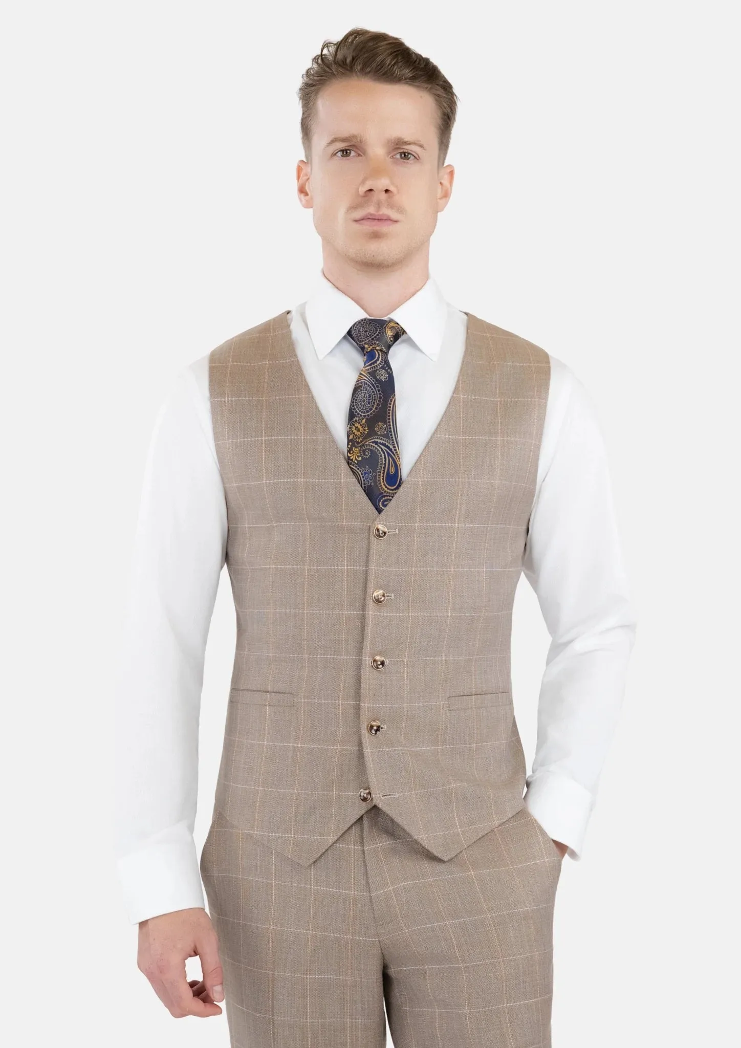 Beige Windowpane Bamboo Vest sold by Sartoro product image thumbnail 5