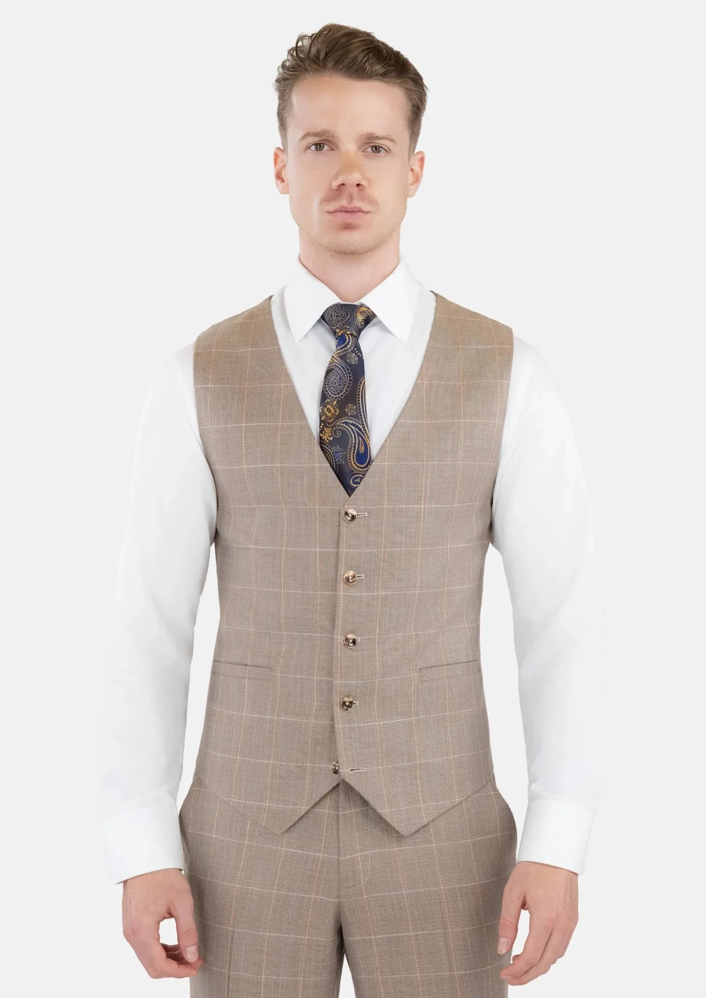 Beige Windowpane Bamboo Vest sold by Sartoro