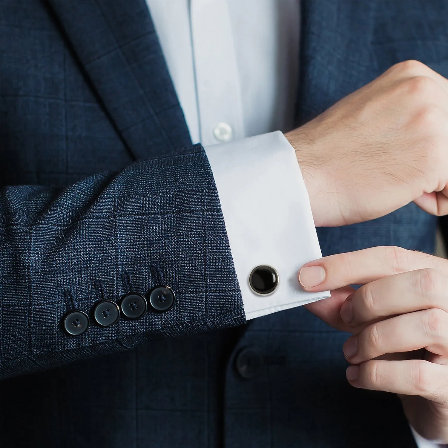 Silver and Onyx Cufflinks sold by Sartoro product image thumbnail 2