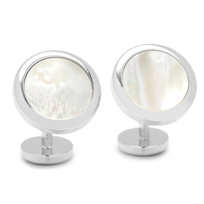 Double Sided Mother of Pearl Round Beveled Cufflinks made by Sartoro