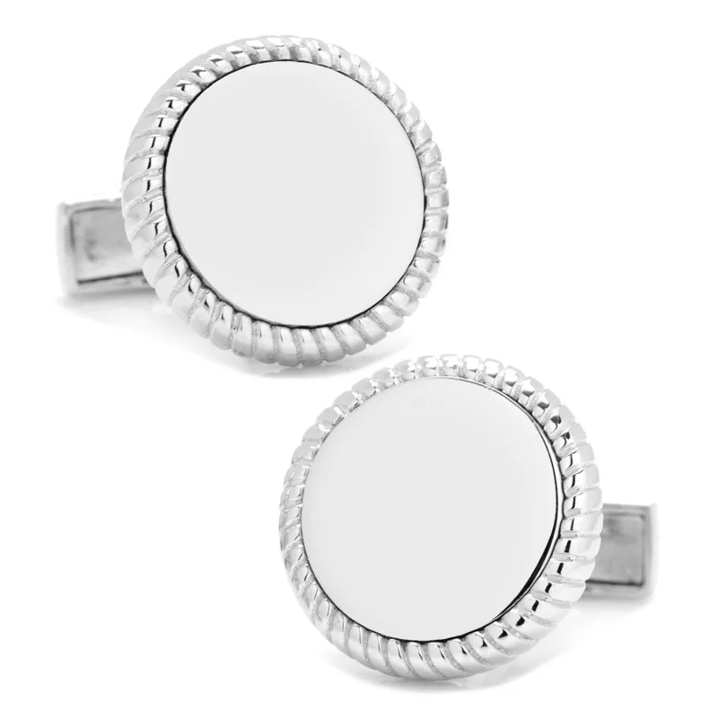 Sterling Silver Rope Border Engravable Round Cufflinks made by Sartoro
