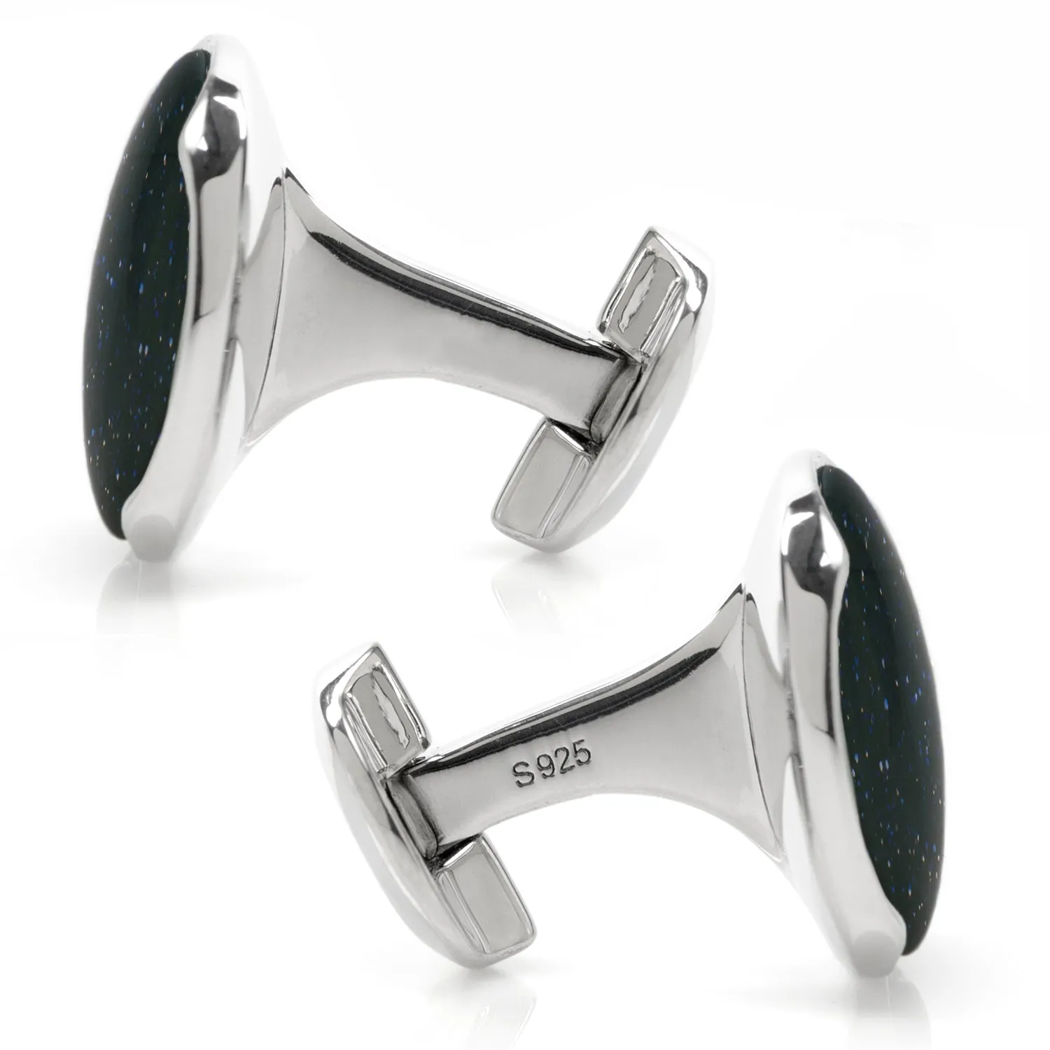 Sterling Silver Classic Round Blue Goldstone Cufflinks sold by Sartoro product image thumbnail 4