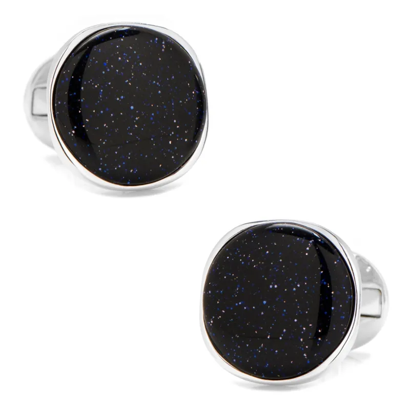 Sterling Silver Classic Round Blue Goldstone Cufflinks made by Sartoro