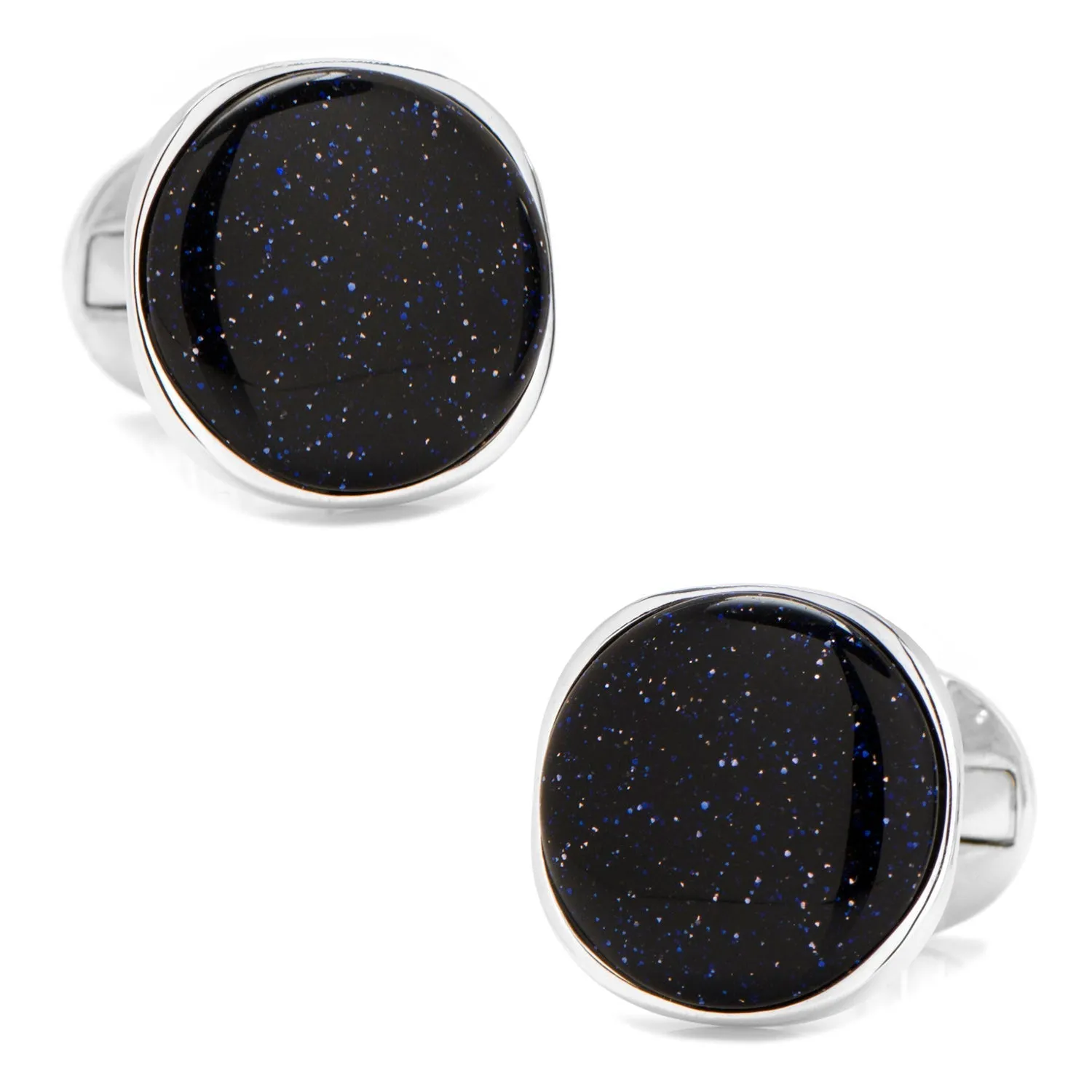 Sterling Silver Classic Round Blue Goldstone Cufflinks sold by Sartoro