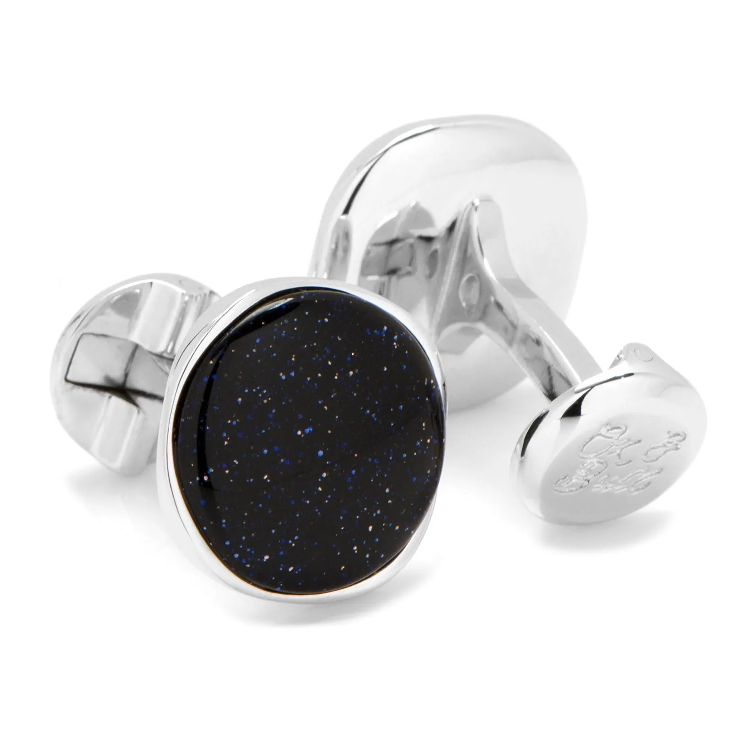 Sterling Silver Classic Round Blue Goldstone Cufflinks sold by Sartoro product image thumbnail 2