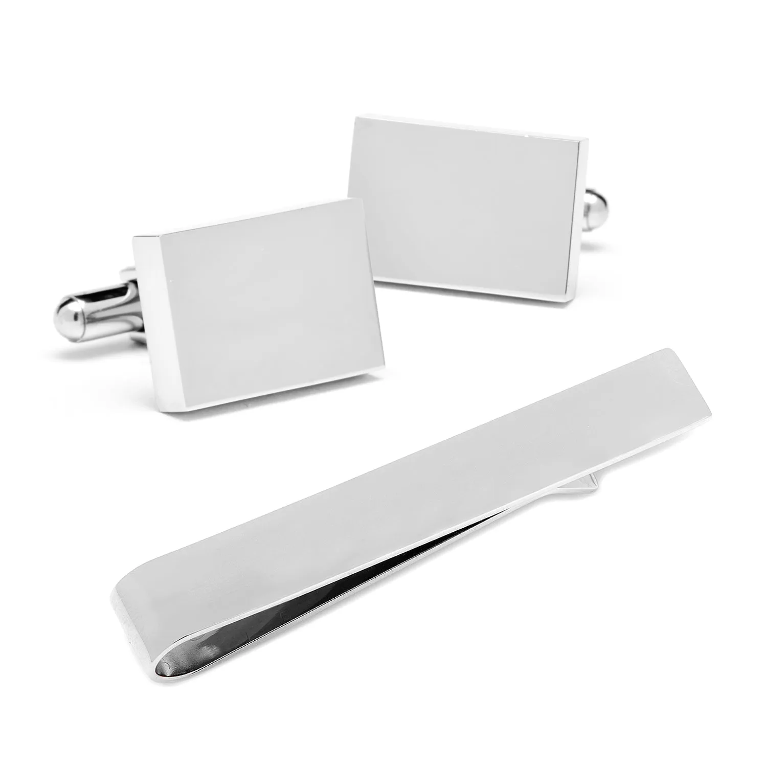Engravable Rectangle Cufflinks and Tie Bar Gift Set sold by Sartoro