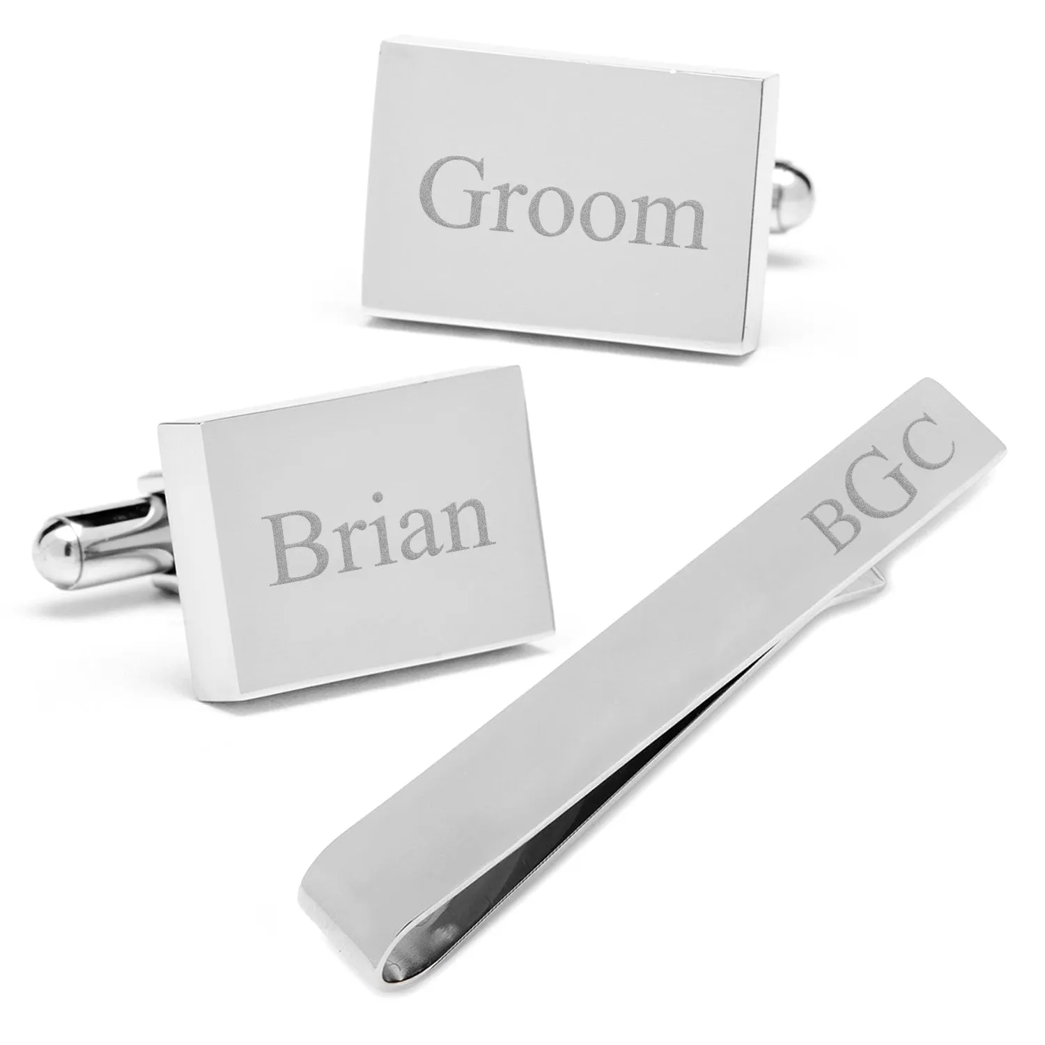 Engravable Rectangle Cufflinks and Tie Bar Gift Set sold by Sartoro product image thumbnail 2