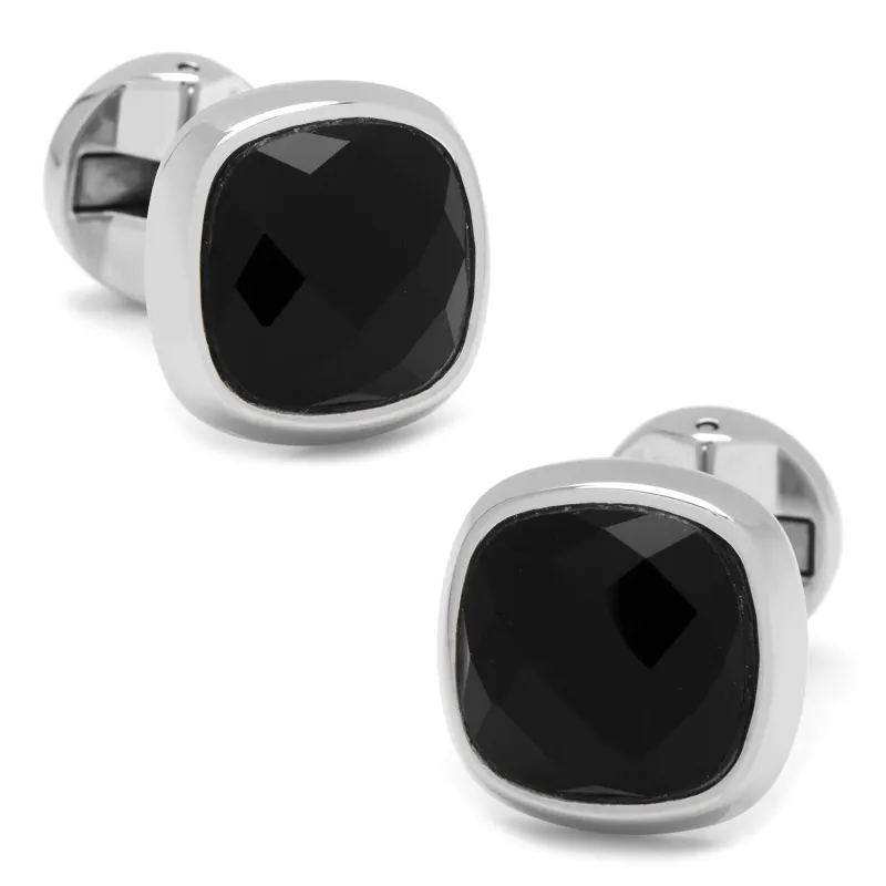 Faceted Onyx Cushion Cufflinks made by Sartoro