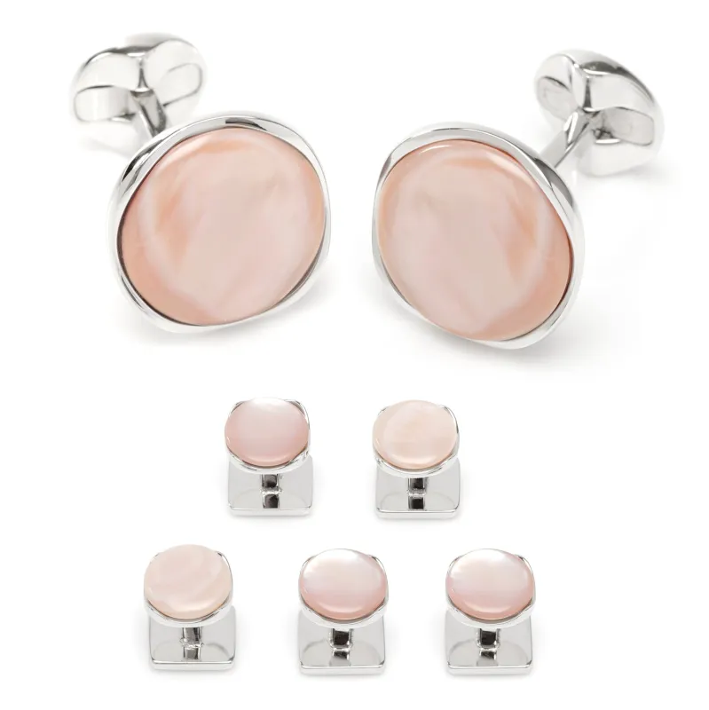 Sterling Silver Classic Formal Pink Mother of Pearl 5-Stud Set made by Sartoro