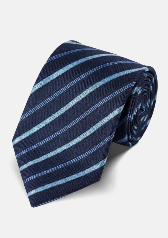 Navy Bordered Stripe Tie made by Sartoro
