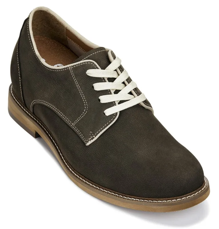 Sardine Grey Business Casual Leather Derbies - 3 Inches Taller made by Sartoro