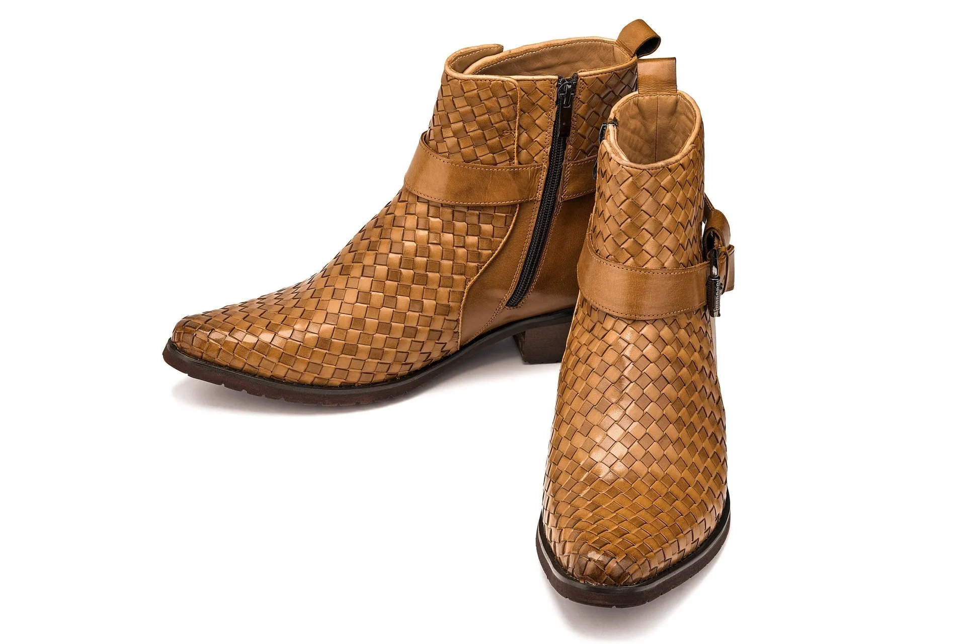 Light Brown Woven Buckle High-Top Ankle Zip-Up Boots - 3.3 Inches Taller sold by Sartoro product image thumbnail 5