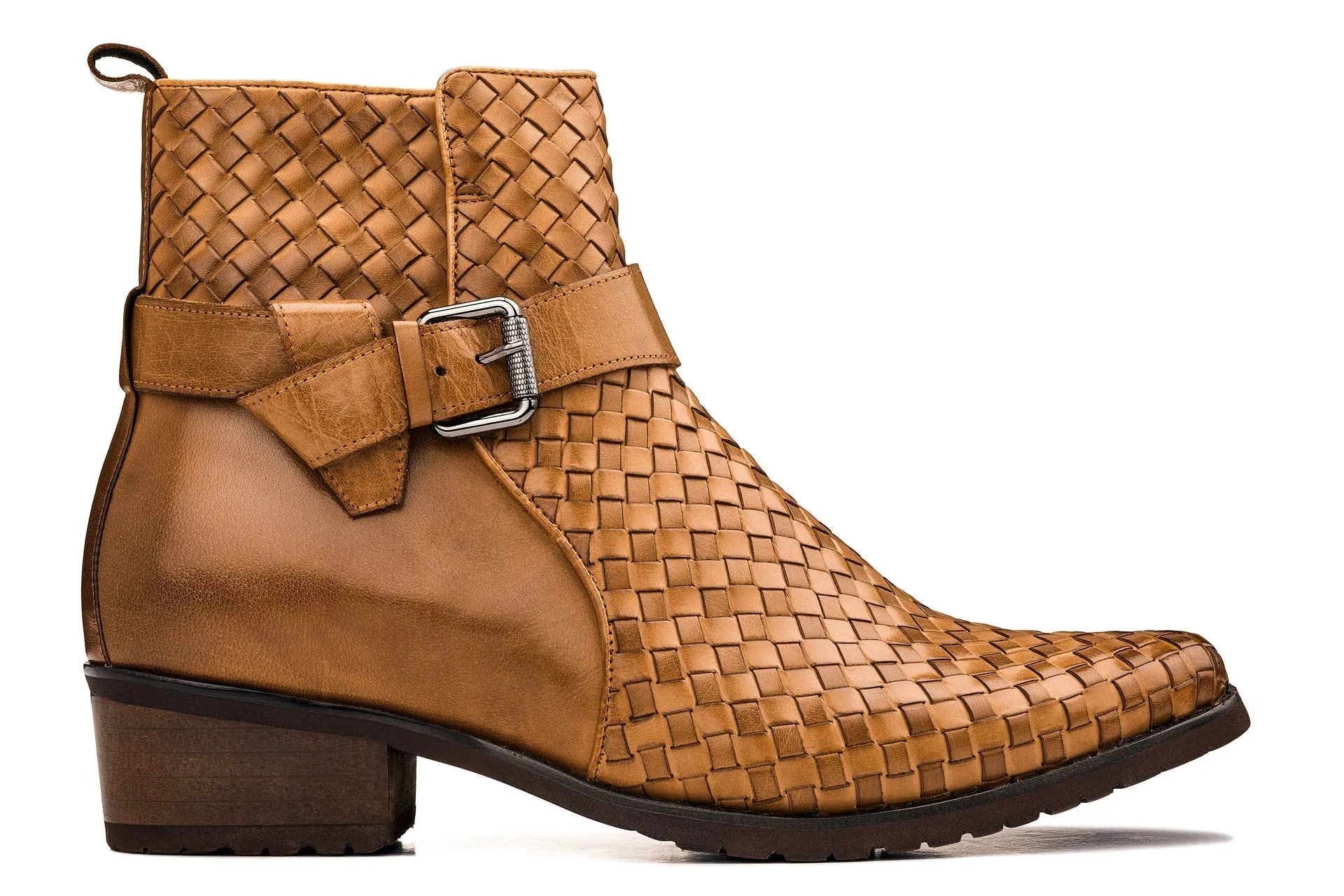 Light Brown Woven Buckle High-Top Ankle Zip-Up Boots - 3.3 Inches Taller sold by Sartoro product image thumbnail 2