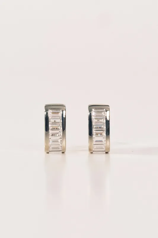 Crystal Baguette Huggies Silver made by Dehanche