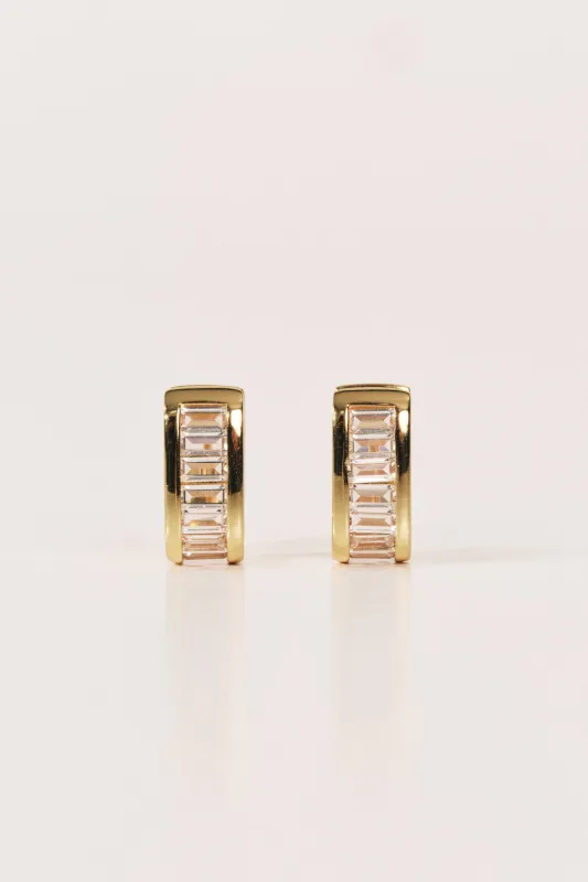 Crystal Baguette Huggies Gold made by Dehanche