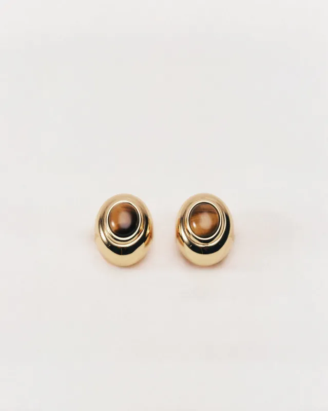 Stone Stud Earring Tigers Eye Gold made by Dehanche