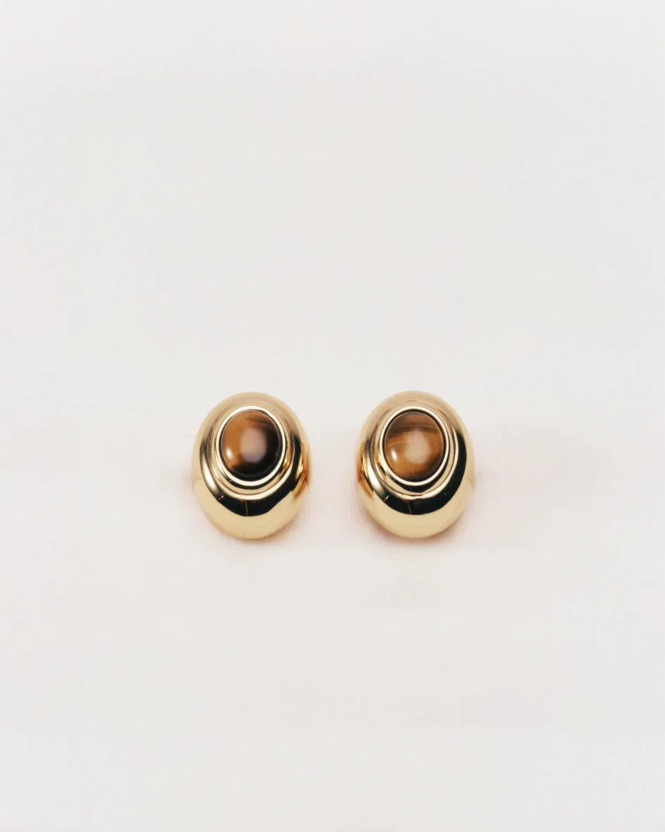 Stone Stud Earring Tigers Eye Gold sold by Dehanche