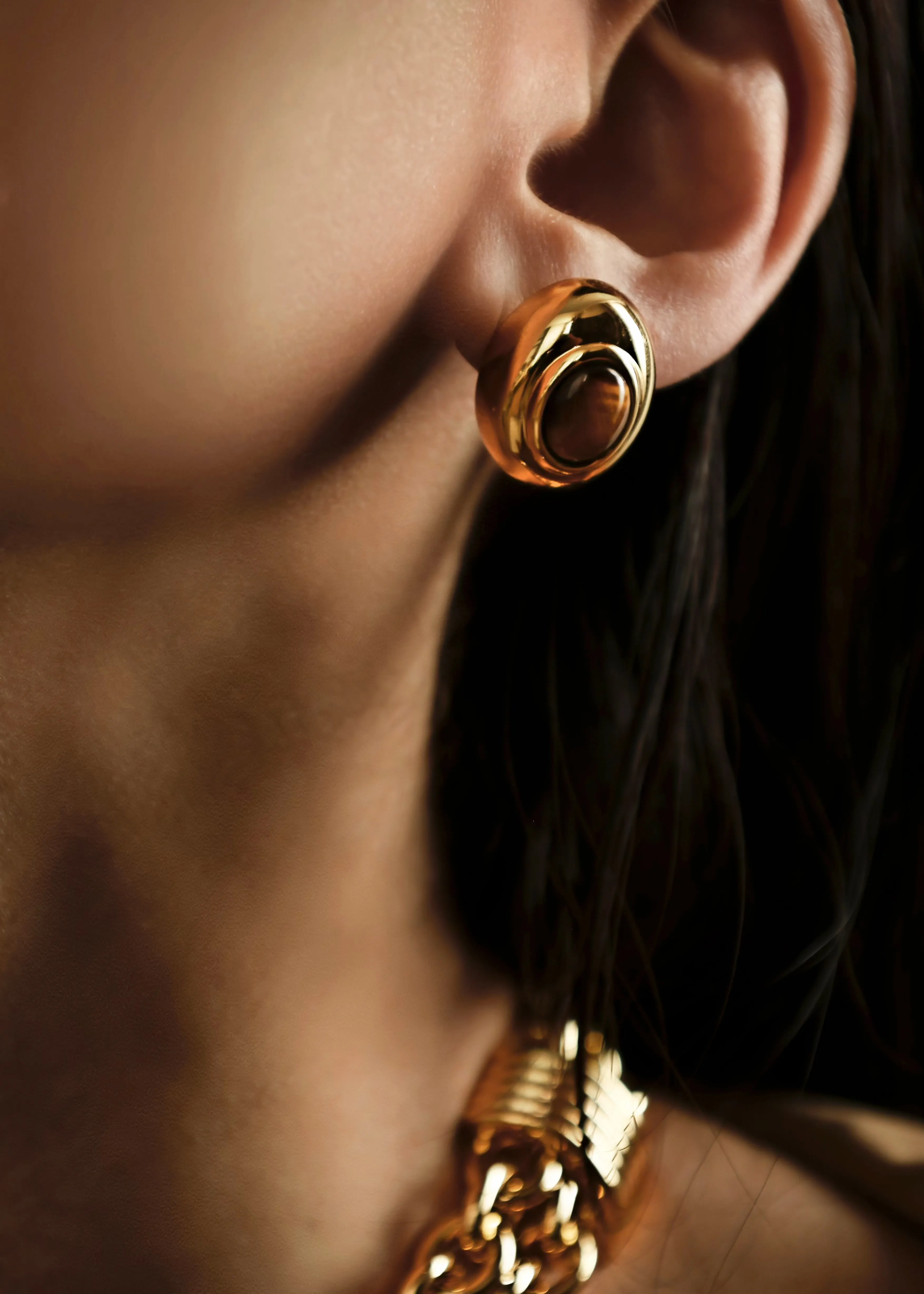 Stone Stud Earring Tigers Eye Gold sold by Dehanche product image thumbnail 2