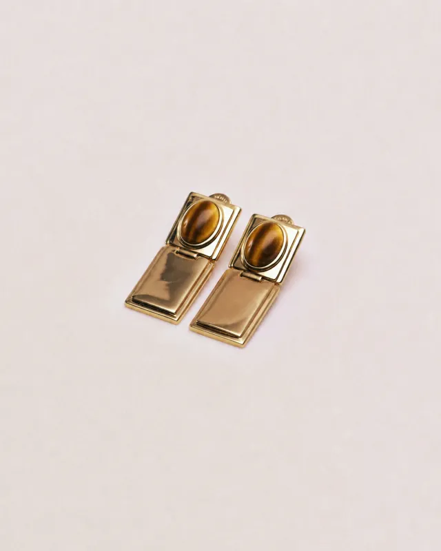 Stone Hinge Earring Tigers Eye & Gold made by Dehanche