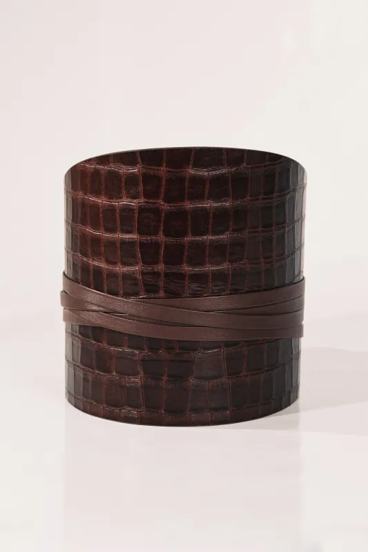 Undone Corset Dark Brown Alligator made by Dehanche